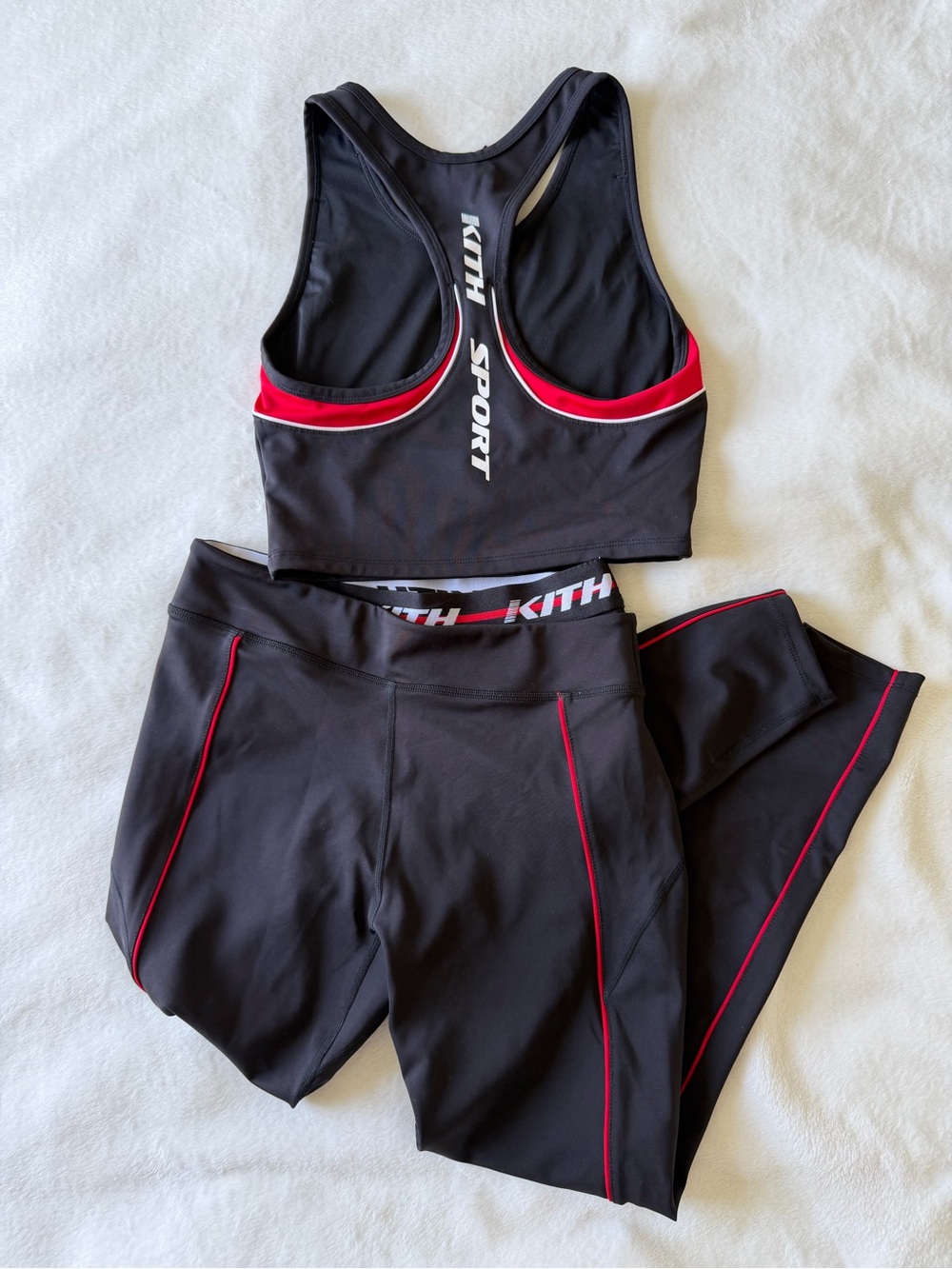 Kith Black Sports Crop Top & Leggings with Red Trim